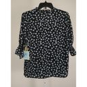 CeCe  Women's Black Tie Neck 3/4 Sleeve Floral Print Blouse M Photo 2