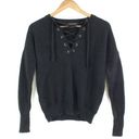 360 Cashmere  x Rocky Barnes Dylan Lace Up V-Neck Cashmere Sweater Black Size S Photo 0