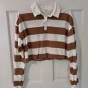 love on a hanger Brown Striped Polo Collar Long Sleeve Cropped Casual Tee Photo 0