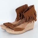 Minnetonka  Brown Suede Fringe Cork Wedge Sandals Womens Size 8 Photo 4