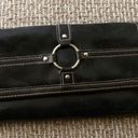 90s Black grunge goth leather purse wallet cardholder with silver circle ring hardware Photo 0