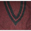 Forever 21 ✨ Cable Knit Burgundy Varsity V Neck Striped Trim Sweater✨ Photo 4