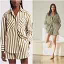 Nordstrom  Poplin Button-Up Shirt in Olive Burnt Cabana Stripe Size Small Photo 1