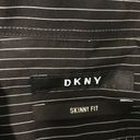 DKNY  Shirt Womens 16 Black Striped Skinny Fit Button Up Long Sleeve Top Collared Photo 2