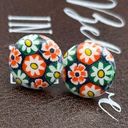 Daisy Vintage 1960s Retro White  Floral Cabochon Stainless Steel Earring Studs Photo 7