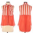 Timing  Stripe Sleeveless Hi Low Vent Collared Top Photo 1