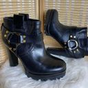 Tory Burch Womens Black Rina Harness Lugged Sole Heeled Ankle Booties Photo 0