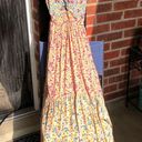 Angie Peach Floral Tiered Sleeveless Boho Ruffle Hem Crinkle Maxi Dress M Photo 2