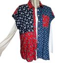 Style & Co  1X Floral Patchwork Red White Blue Button Up Photo 1