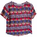 Lovers + Friends  Abstract Short Sleeve Blouse Scoop Neck Red Blue Tan Small EUC Photo 0