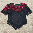 Laurence Kazar  Beaded Sequin Poinsettia Blouse large Photo 0