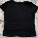 Buttons Faded Rose Black Ribbed Henley Faux Snap  Up Front V-neck Cropped Top, size L Photo 8