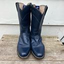 Justin Boots Vintage 90s Justin Roper Navy Blue Cowgirl Western Pull On Leather Boots 6 1/2B Photo 1