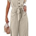 H&M Beige Linen Blend V Neck Button Front Jumpsuit Romper Size XL Photo 0