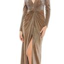 Mac Duggal Ieena For  Silver Metallic Twist Front Plunging Gown Size 4 US $398 Photo 0