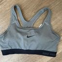 Nike  Dri Fit Sports Bra Removable Pads Grey Black Swoosh Racerback ~ Size M Photo 2