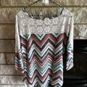 Absolutely Famous geometric knit blouse lace detail large 3/4 sleeve Photo 4