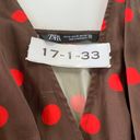 ZARA  Dress Womens X Small Brown Red Polka Dot Surplice Midi Photo 9