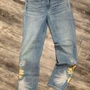 White House | Black Market WHBM Slim Crop Mid-Rise Foil Hem Metallic Tropical Palm Denim Ankle Jean NWT Photo 0