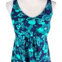 L.L.Bean  Soft Drape Tankini Top 12 Blue Green Floral Adjustable UPF 50+ Photo 14