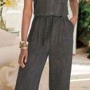 Soft Surroundings  Camilla Jumpsuit Front Tie Button Size M Petite Grey Photo 0