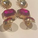 Earrings drop dangle fuchsia is pink red and yellow large rhinestone Photo 6