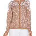 Bob Mackie LACE PRINT LONG SLEEVE BUTTON FRONT CARDIGAN, TAN, XL Photo 1