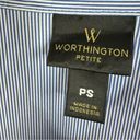 Worthington  Petite Striped Faux Pleat Button Front Shirt Blue White Small Photo 8