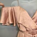 Bardot  Dress Womens 6 Bea Cold-Shoulder Ruffle Wrap Biscotti Dusty Pink Satin Photo 13