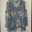 Bobeau  Blue Floral Print Knit Cold Shoulder 3/4 Sleeve Top 1X Photo 0