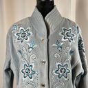 Bob Mackie  Women’s Wearable Art Light Blue Fleece X-Large Embroidered Jacket EUC Photo 3