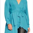 City Chic NEW  Shibara Wrap Longline Blouse Seafoam Blue Flowy Plus Sz 24 2XL Photo 0