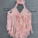 Forever 21  pink macrame fringe halter bikini crop top size small bohemian Photo 3