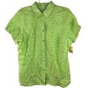 kim rogers  Women Top Shirt Sz 3X Linen Lime Green Button Up Floral Beach Coastal Photo 0