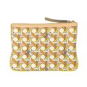 Tory Burch  Reverie Yellow/Brown Floral Canvas Leather Trim Envelope Pouch Purse Photo 1