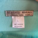 Alberto Makali  Womens Size Large Blue Ruffle Front Sheer Button Up Shirt Blouse Photo 5