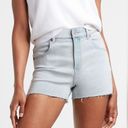 EXPRESS  Women 00 Super High Waisted Knit Raw Hem Mom Jean Shorts, Light Wash Photo 3