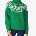 Tory Burch Tory Sport Merino Wool Fair Isle Sweater LARGE Green Turtleneck Thick Knit White Photo 0