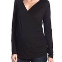 LA Made New  Maternity Long Sleeve V-Neck Wrap Top Knit Jersey Black Photo 0