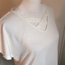 Nine West  Women’s White Criss Cross Lightweight Sweatshirt Cap Sleeve Tee Photo 9