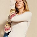 Free People New  In The Mix Linen Thermal Boho Top Long Sleeve Crochet Mixed Knit Photo 2