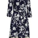 Eliza J  Floral Print Faux Wrap V-Neck Waist Tie Dress Blue White Size 4 NWT Photo 2