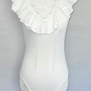 Central Park West New  Lace Up Ruffle Sleeveless Knit Bodysuit White Photo 2