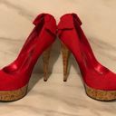 Bebe  Stiletto High Heels Kahilia Ruby Red Size 8 Platform Cork Bow Formal Photo 14