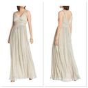 LINI KATHERINE DRESS CHAMPAGNE GLITTER MAXI FORMAL GOWN SLEEVELESS V NECK MEDIUM Photo 1