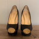 Enzo Angiolini  Black & Gold Snakeskin Platform Heels Size 6.5 Photo 1