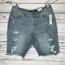 Time & Tru  NWT Size 18 Medium Blue Wash Denim Distressed Utility Bermuda Shorts Photo 0