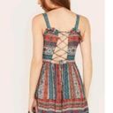 Angie  Womens Size Small Border Print Multi Tier Multi Color Lace Up Back Dress Photo 8