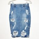 One Teaspoon  Free Love Distressed High Waist Knee Length Denim Pencil Skirt Photo 1