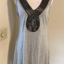 Cache NEW  Gray Curved Hem Beaded V Neck Tank Top Size S Photo 0